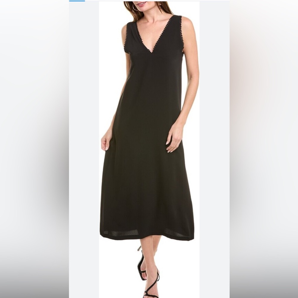 NWT The Kooples 100% Silk Black V Neck embroidered Slip Dress Medium